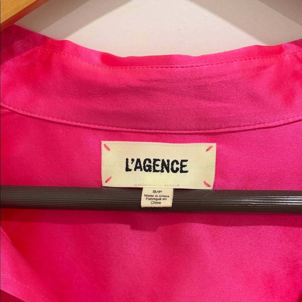 L'AGENCE Vibrant Pink Satin Blouse - Picture 2 of 3